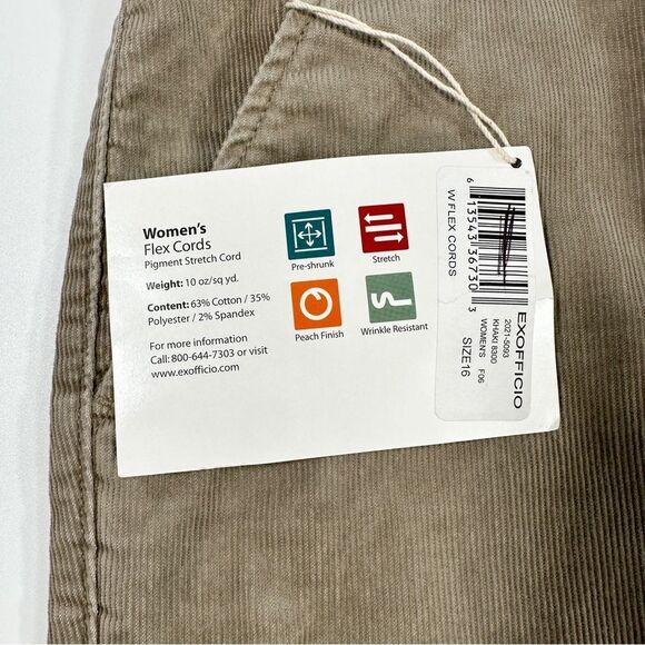 ExOfficio NWT Womens Size 16 Flex Cords Stretch Corduroy Pants Trousers Khaki - Picture 5 of 14